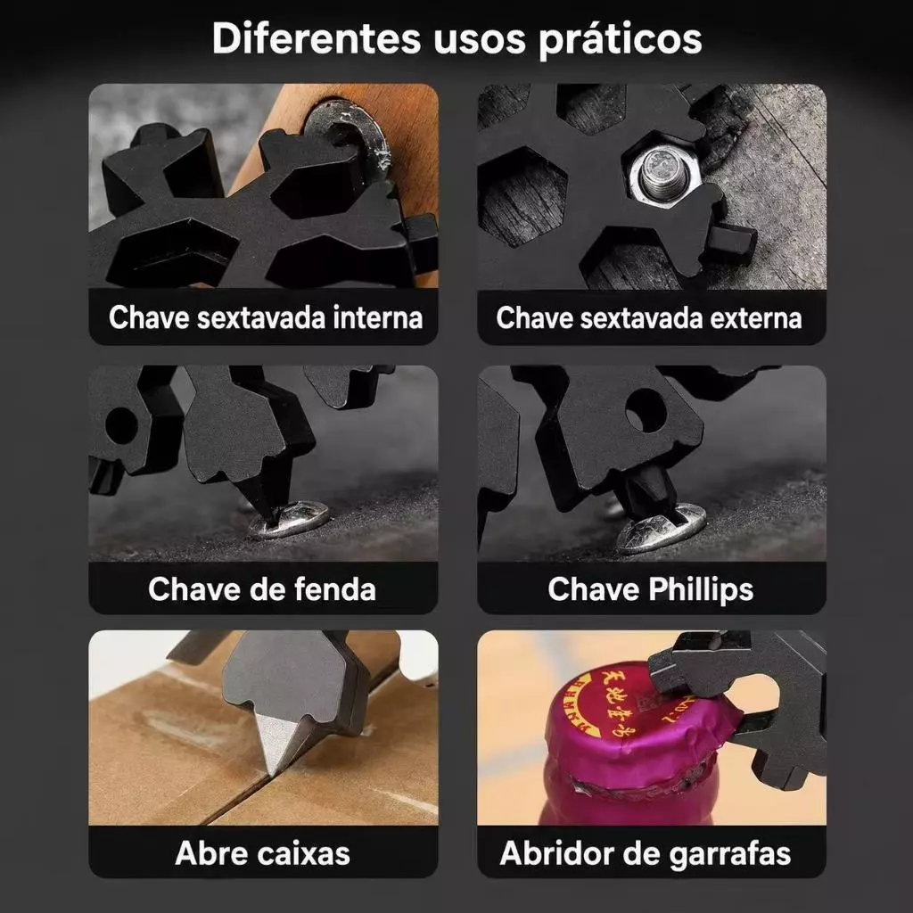 Mini Chave Multifuncional 18 Funções em 1 Floco de Neve Ferramenta Portátil para Reparos Camping e Uso Diário